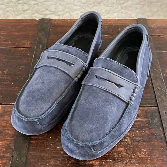 Men's Ugg Navy Nubuck Leather Slip On Driving Moccasin Loafers Size 11 - Picture 1 of 7